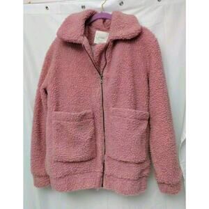 Elodie Teddy Sherpa Coat Blush Pink Size XS Satin Lined Pocket Zip Warm